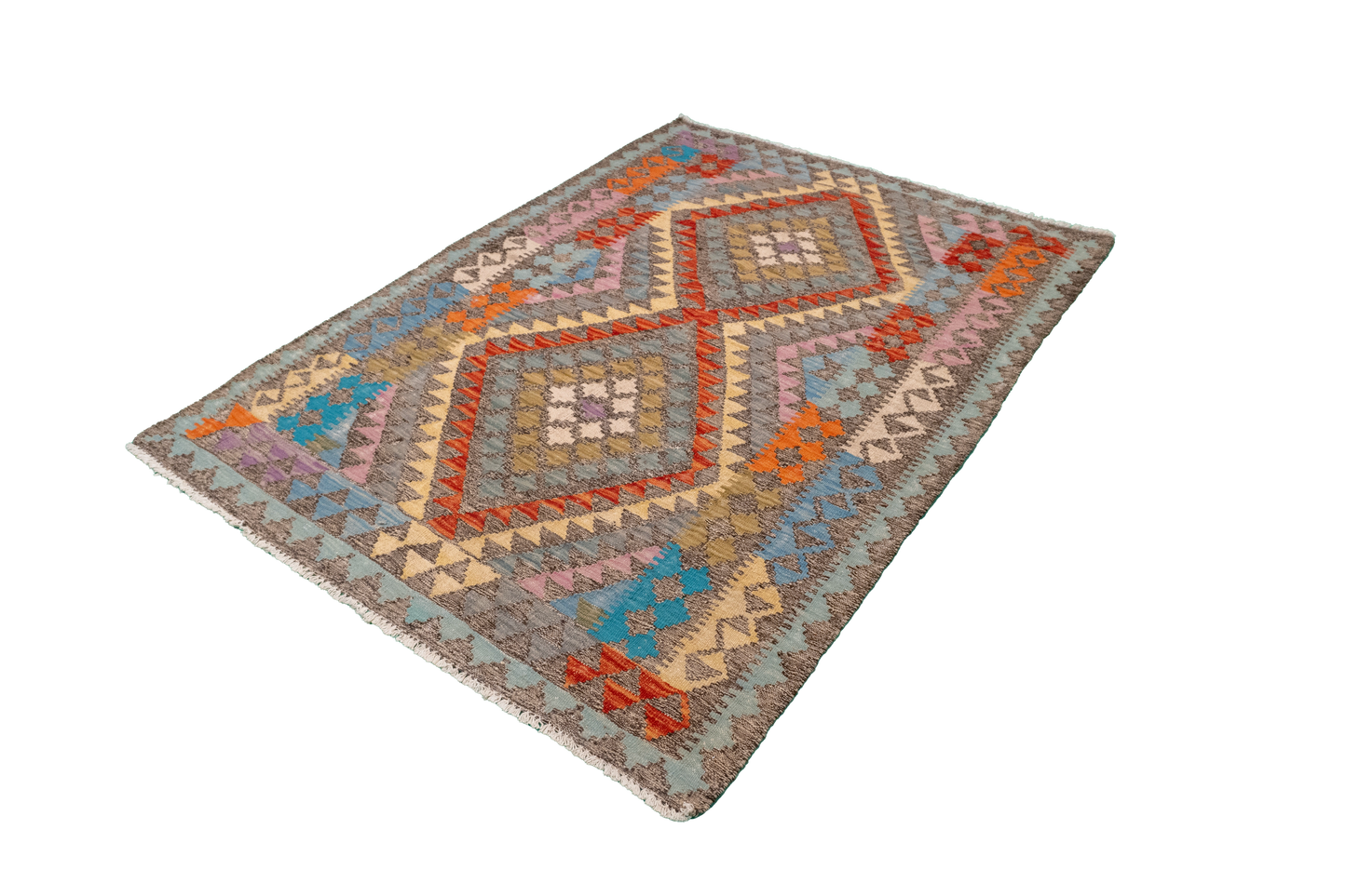 W 4.2 - L 5.8 - Kilim Fine/Wool All Over Rectangle - Finest Hand-Made Quality Wool - 63739