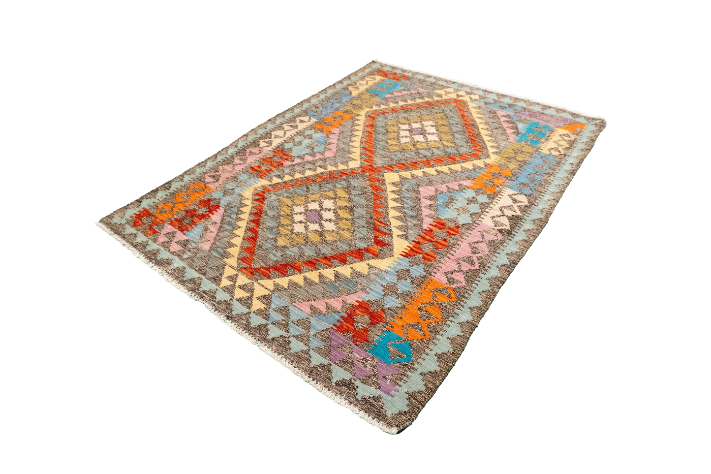 W 4.2 - L 5.8 - Kilim Fine/Wool All Over Rectangle - Finest Hand-Made Quality Wool - 63739