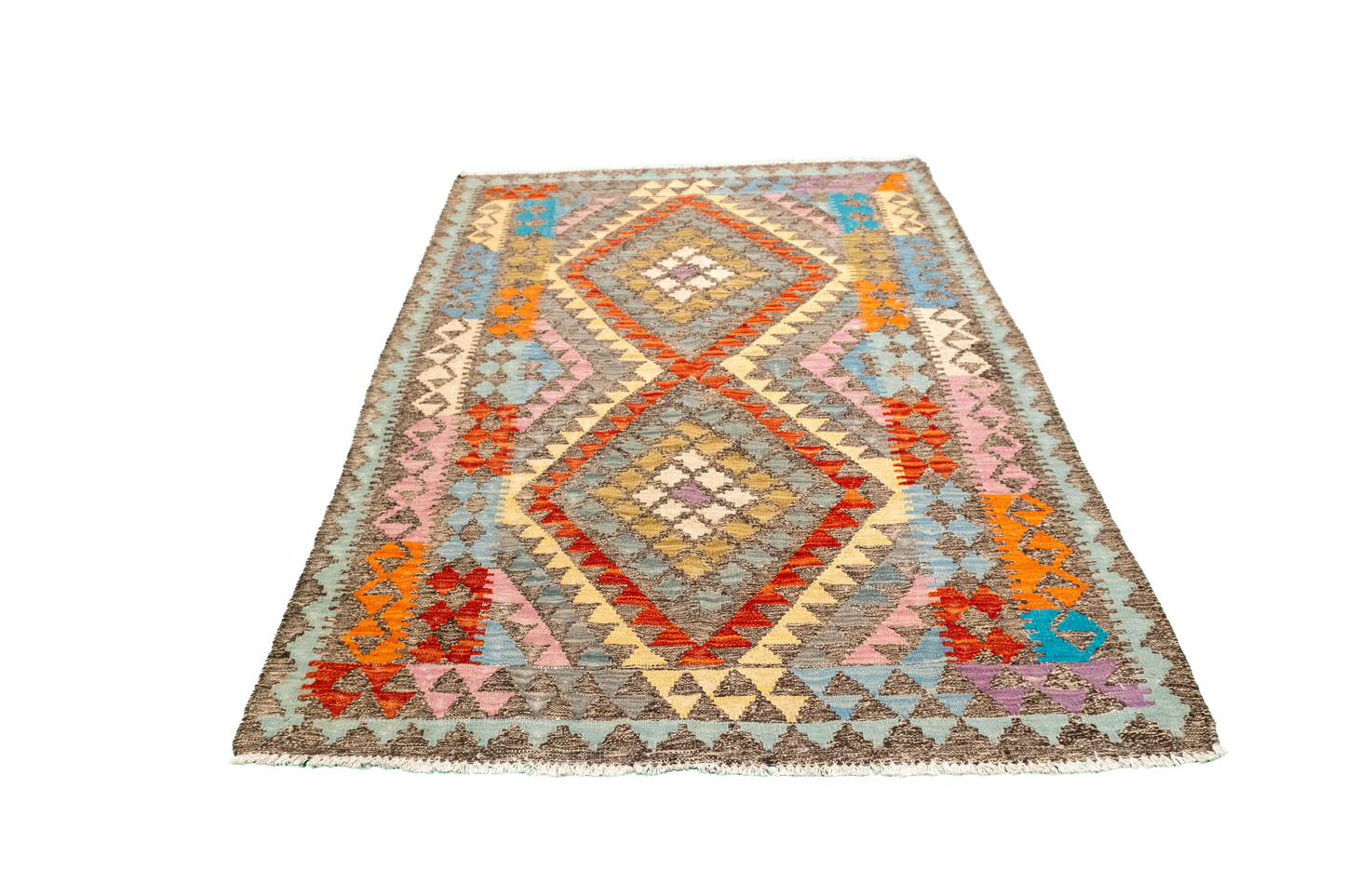 W 4.2 - L 5.8 - Kilim Fine/Wool All Over Rectangle - Finest Hand-Made Quality Wool - 63739