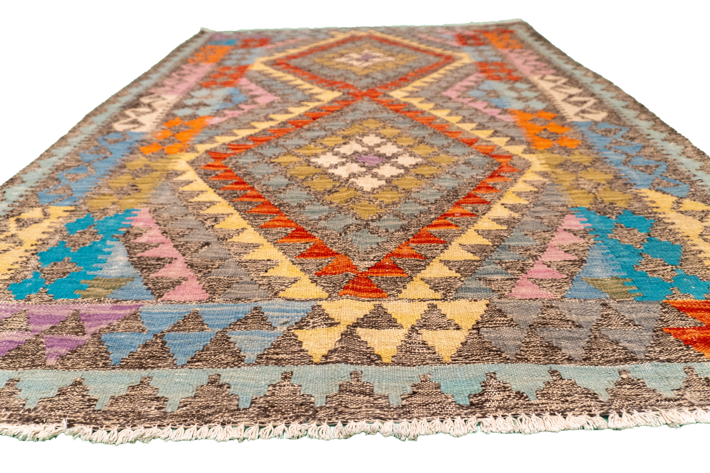 W 4.2 - L 5.8 - Kilim Fine/Wool All Over Rectangle - Finest Hand-Made Quality Wool - 63739