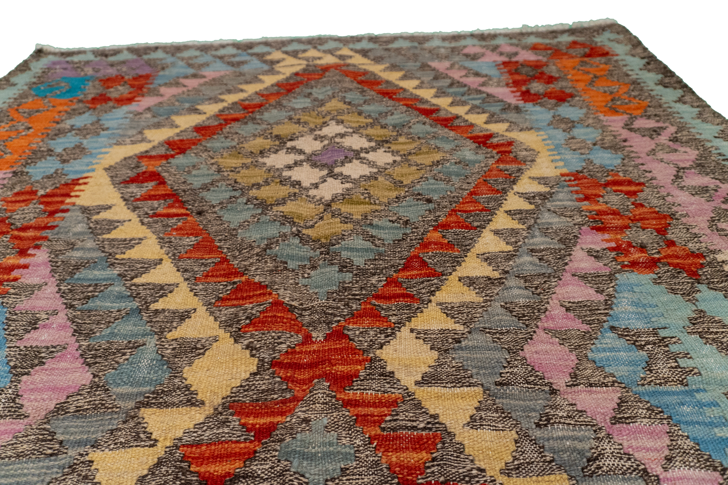 W 4.2 - L 5.8 - Kilim Fine/Wool All Over Rectangle - Finest Hand-Made Quality Wool - 63739