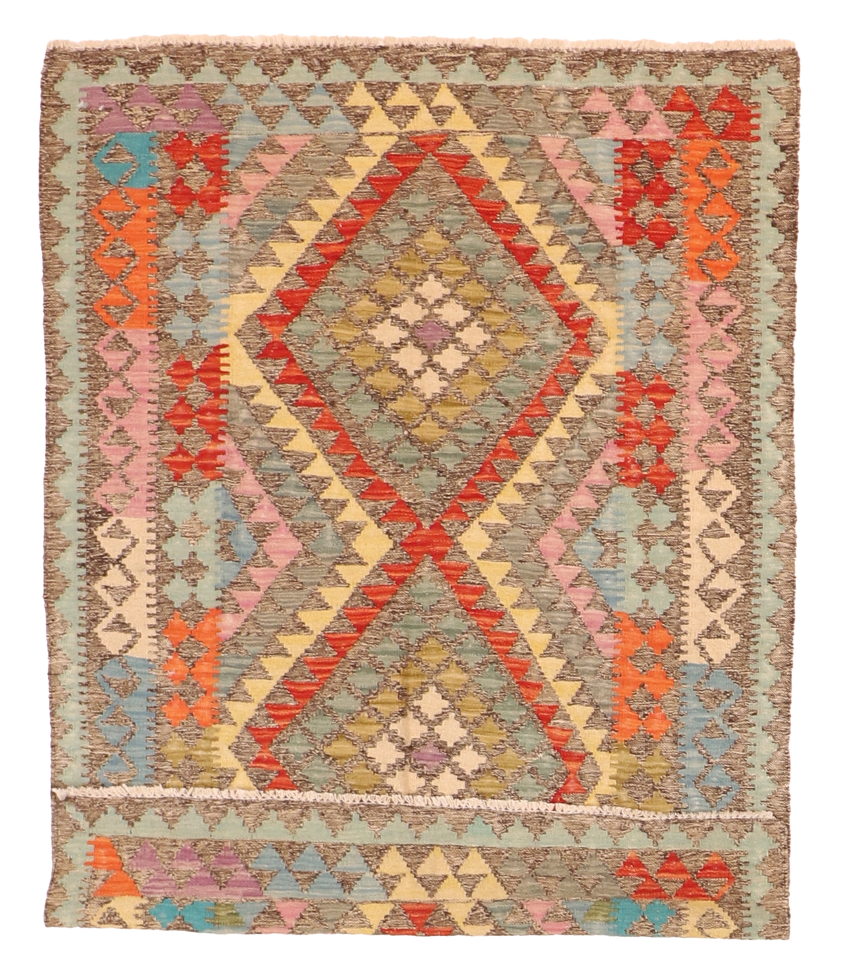W 4.2 L 5.8 Kilim 100% Wool Hand-Woven All-Over Design - 63739