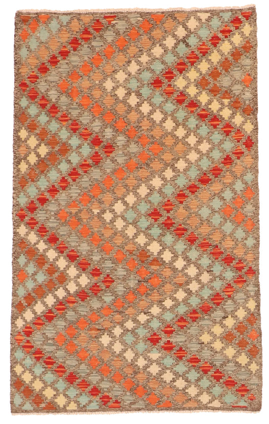 3.7 x 6.1 - Kilim Fine/Wool All Over Rectangle - Finest Hand-Made Quality Wool — 63740