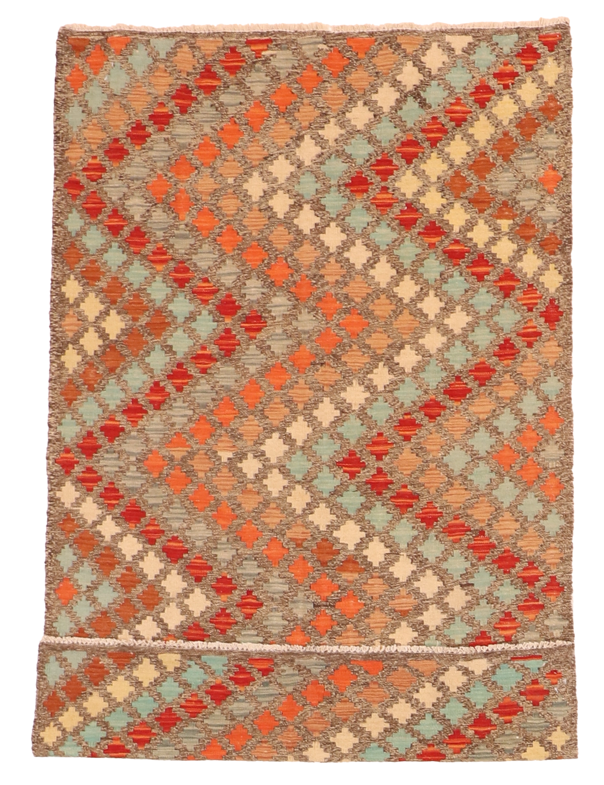 W 3.7 L 6.1 Kilim 100% Wool Hand-Woven All-Over Design - 63740