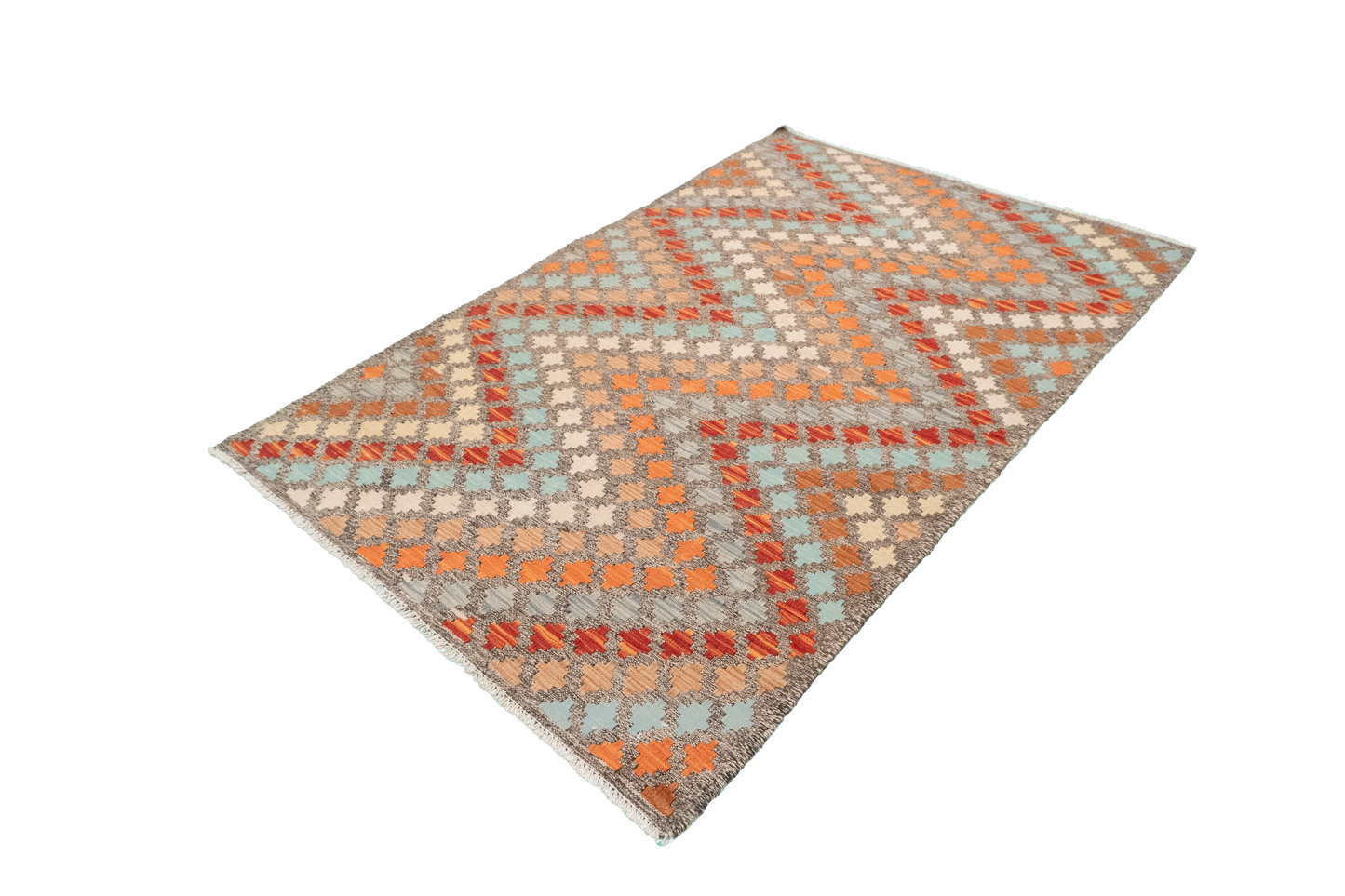 W 3.7 - L 6.1 - Kilim Fine/Wool All Over Rectangle - Finest Hand-Made Quality Wool - 63740