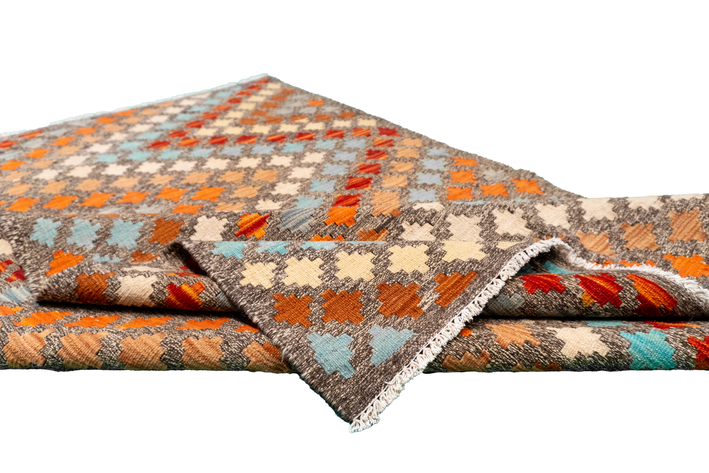 W 3.7 - L 6.1 - Kilim Fine/Wool All Over Rectangle - Finest Hand-Made Quality Wool - 63740