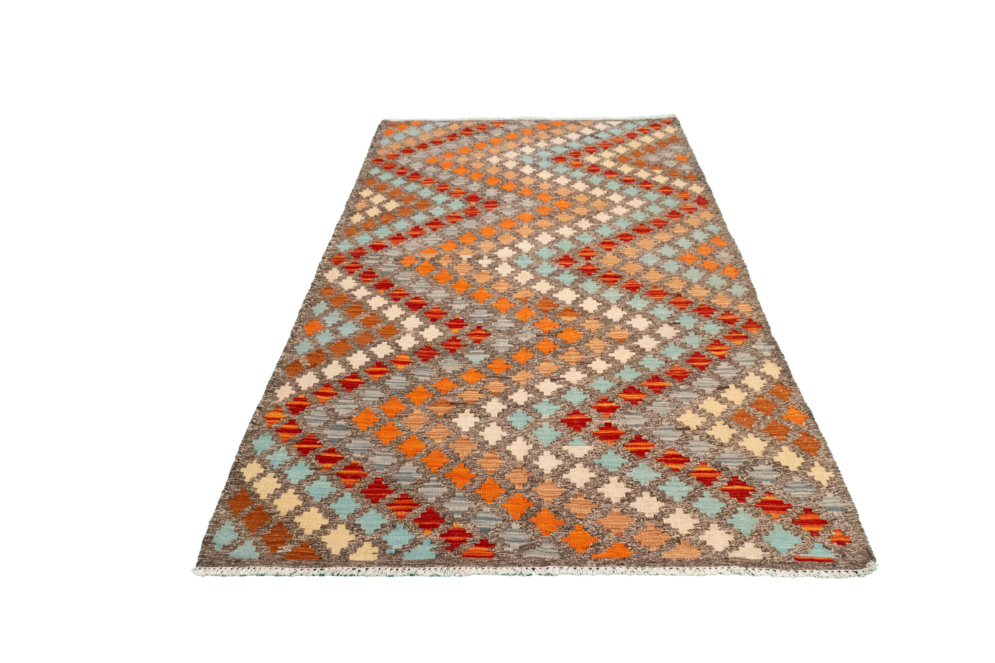 W 3.7 - L 6.1 - Kilim Fine/Wool All Over Rectangle - Finest Hand-Made Quality Wool - 63740