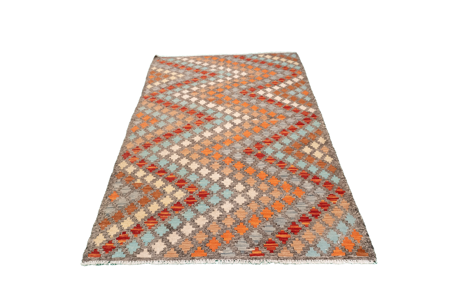 W 3.7 - L 6.1 - Kilim Fine/Wool All Over Rectangle - Finest Hand-Made Quality Wool - 63740