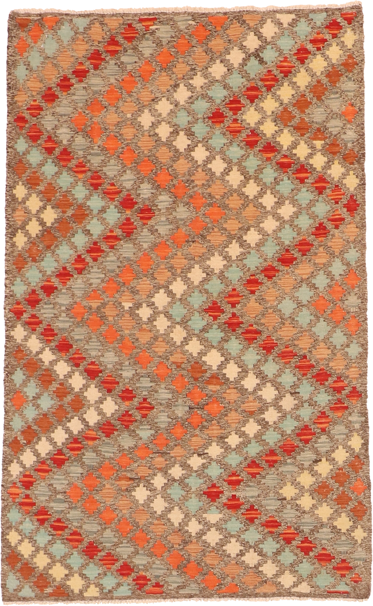 W 3.7 L 6.1 Kilim 100% Wool Hand-Woven All-Over Design - 63740