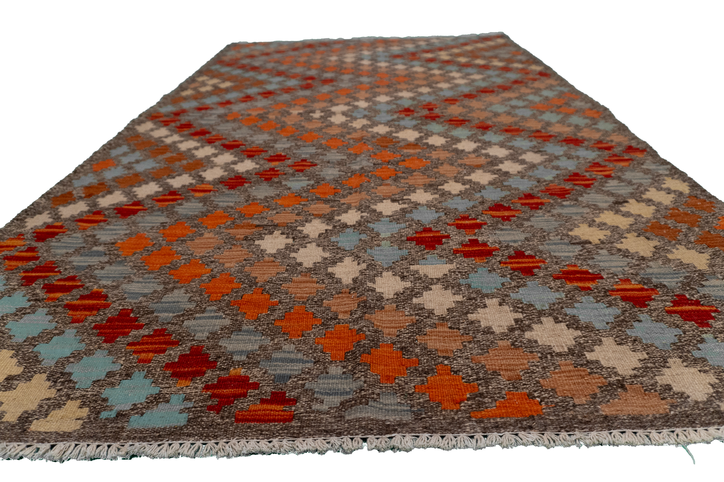 W 3.7 - L 6.1 - Kilim Fine/Wool All Over Rectangle - Finest Hand-Made Quality Wool - 63740