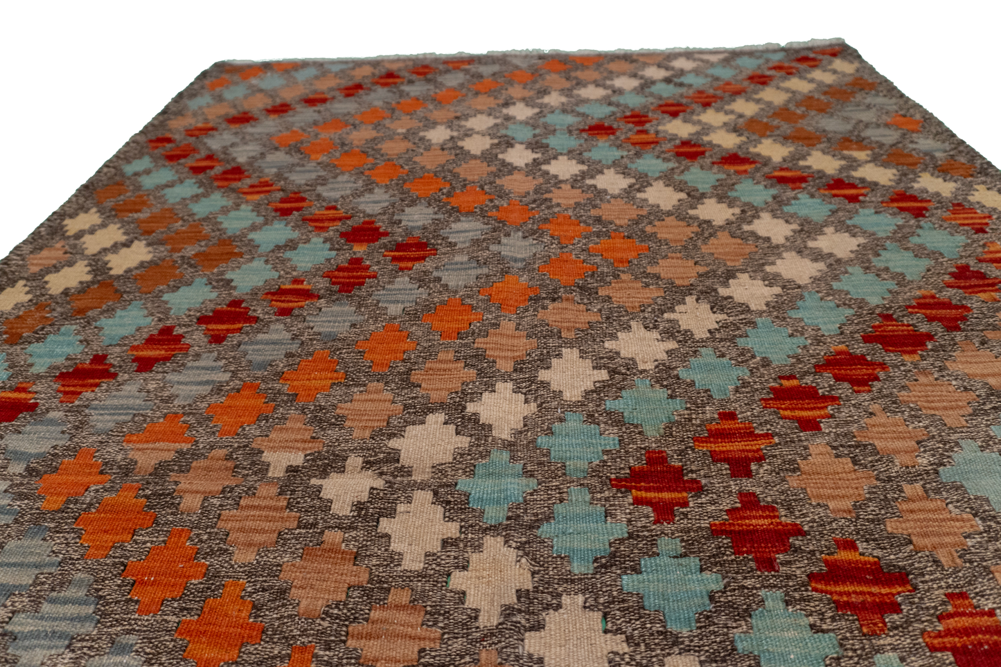 W 3.7 - L 6.1 - Kilim Fine/Wool All Over Rectangle - Finest Hand-Made Quality Wool - 63740