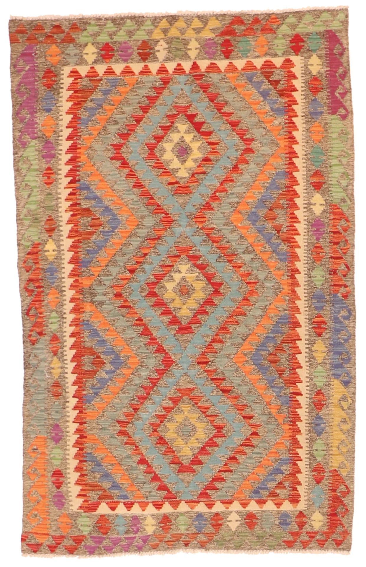 3.10 x 6.1 - Kilim Fine/Wool All Over Rectangle - Finest Hand-Made Quality Wool — 63744