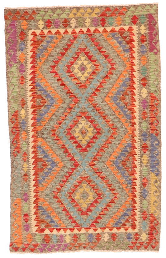 3.10 x 6.1 - Kilim Fine/Wool All Over Rectangle - Finest Hand-Made Quality Wool — 63744