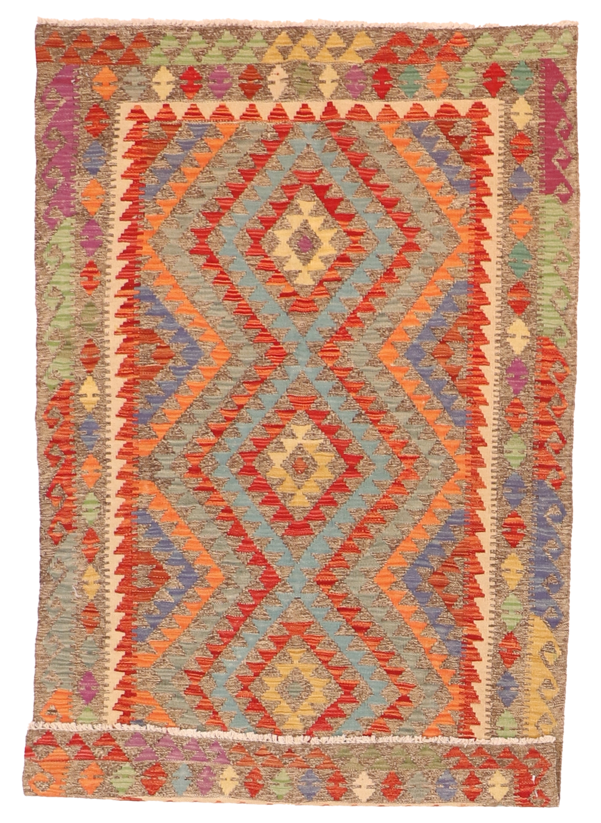 W 3.10 L 6.1 Kilim 100% Wool Hand-Woven All-Over Design - 63744