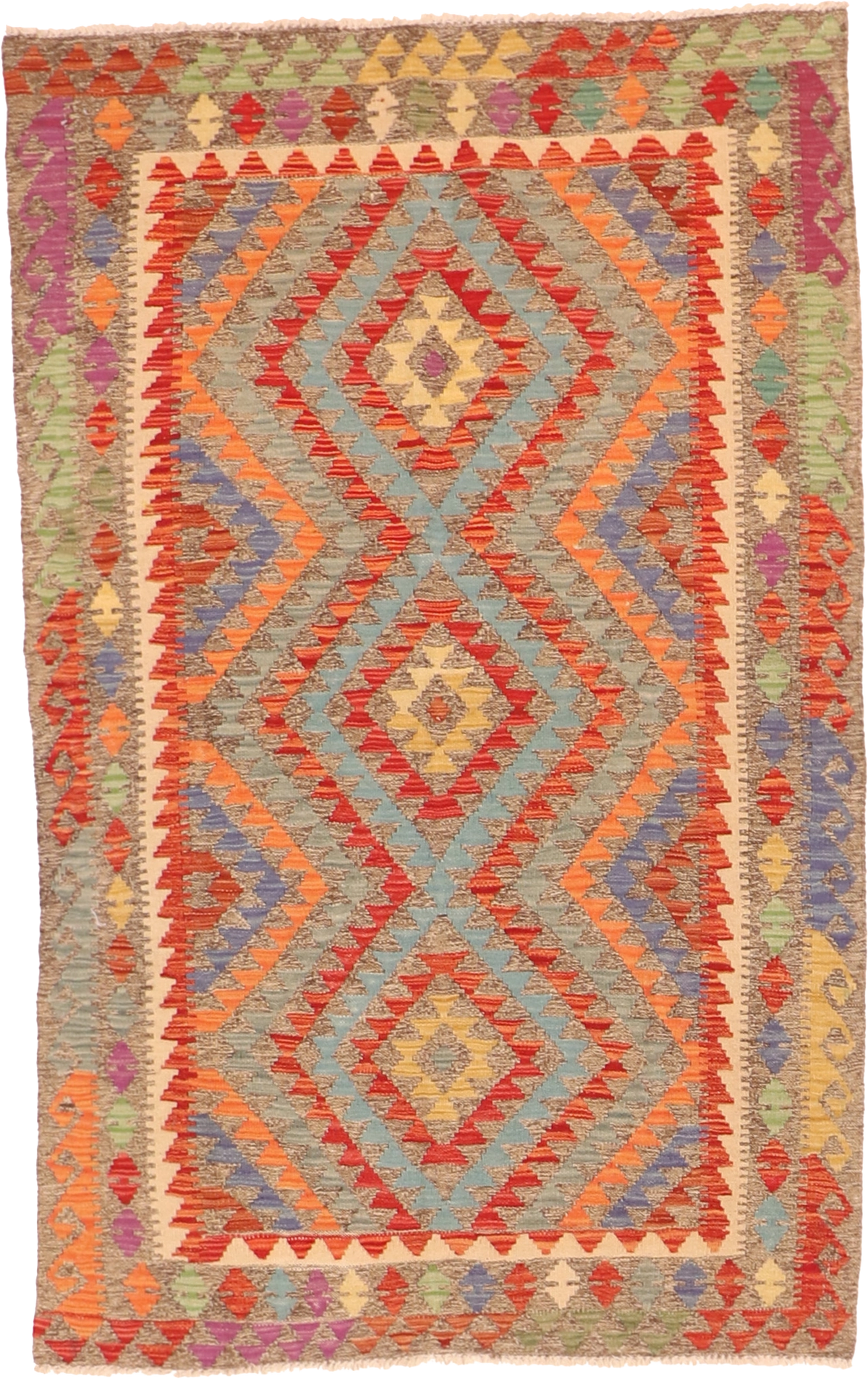 W 3.10 L 6.1 Kilim 100% Wool Hand-Woven All-Over Design - 63744