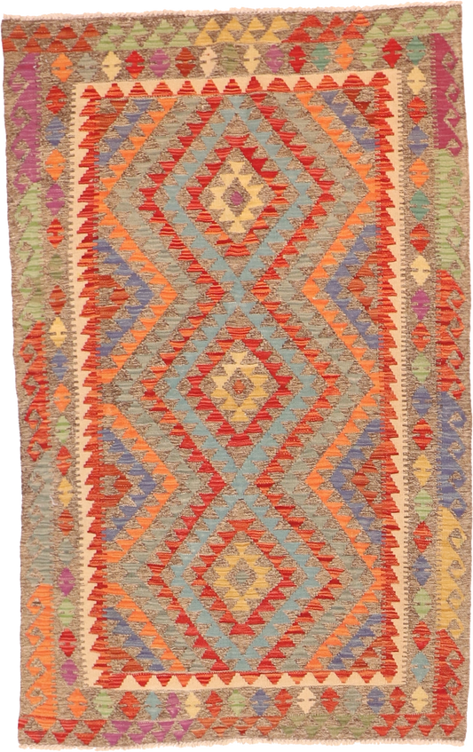 W 3.10 L 6.1 Kilim 100% Wool Hand-Woven All-Over Design - 63744