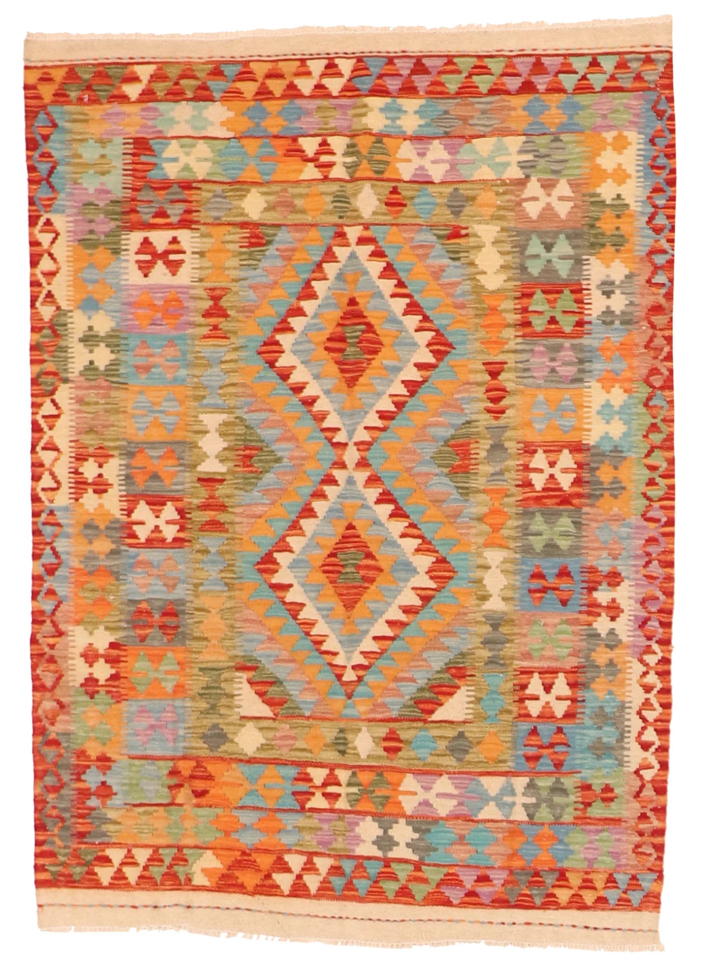 4 x 5.6 - Kilim Fine/Wool All Over Rectangle - Finest Hand-Made Quality Wool — 63745
