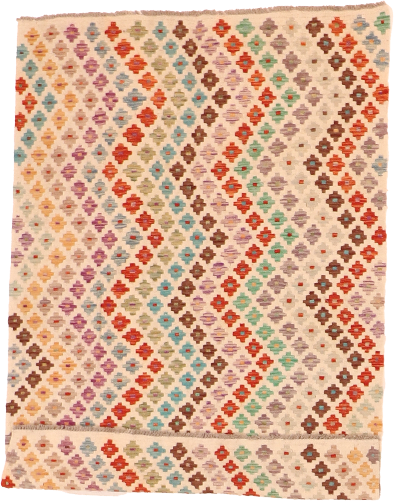 W 3.9 - L 5.7 - Kilim Fine/Wool All Over Rectangle - Finest Hand-Made Quality Wool - 63747