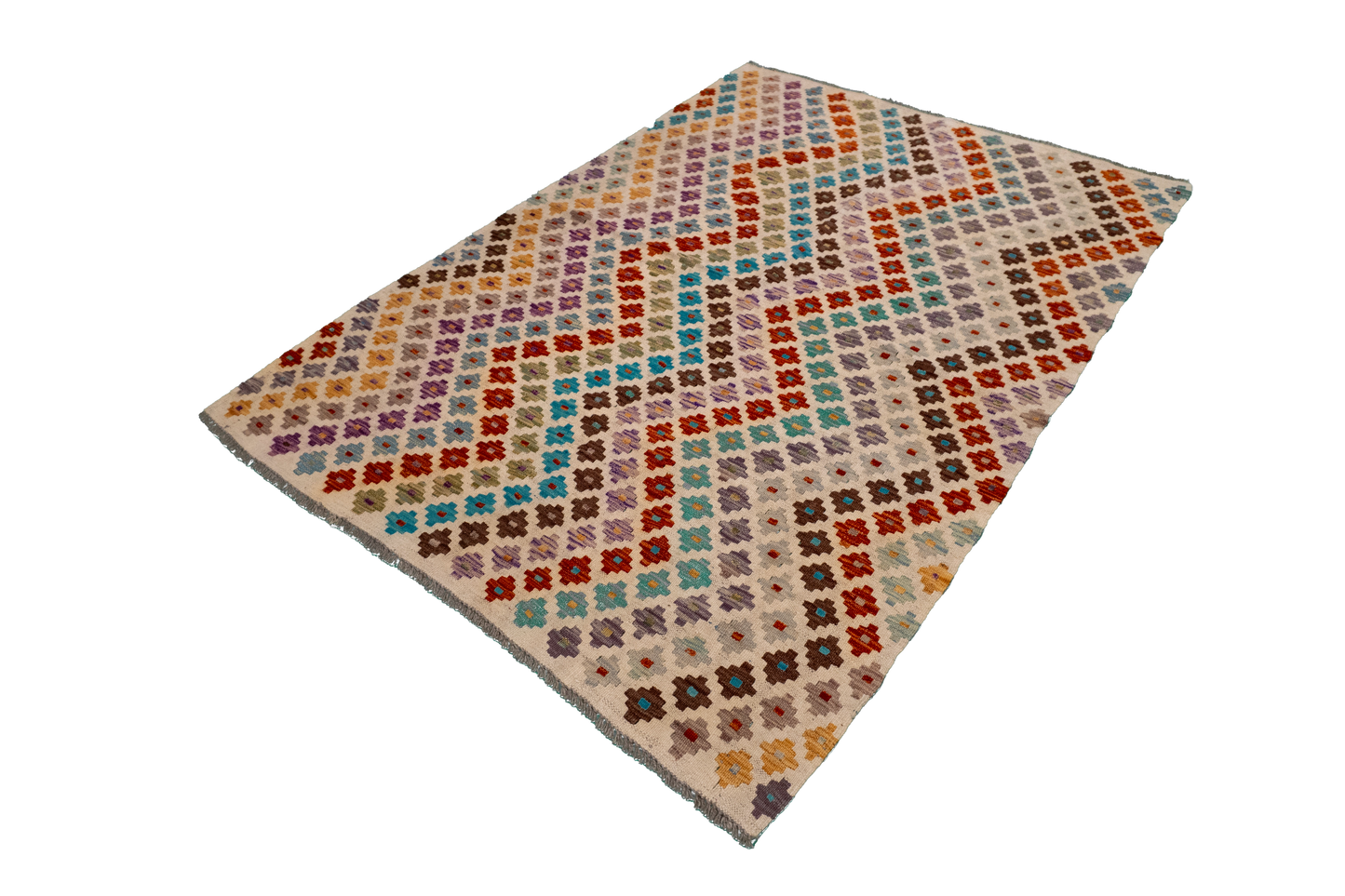 W 3.9 - L 5.7 - Kilim Fine/Wool All Over Rectangle - Finest Hand-Made Quality Wool - 63747