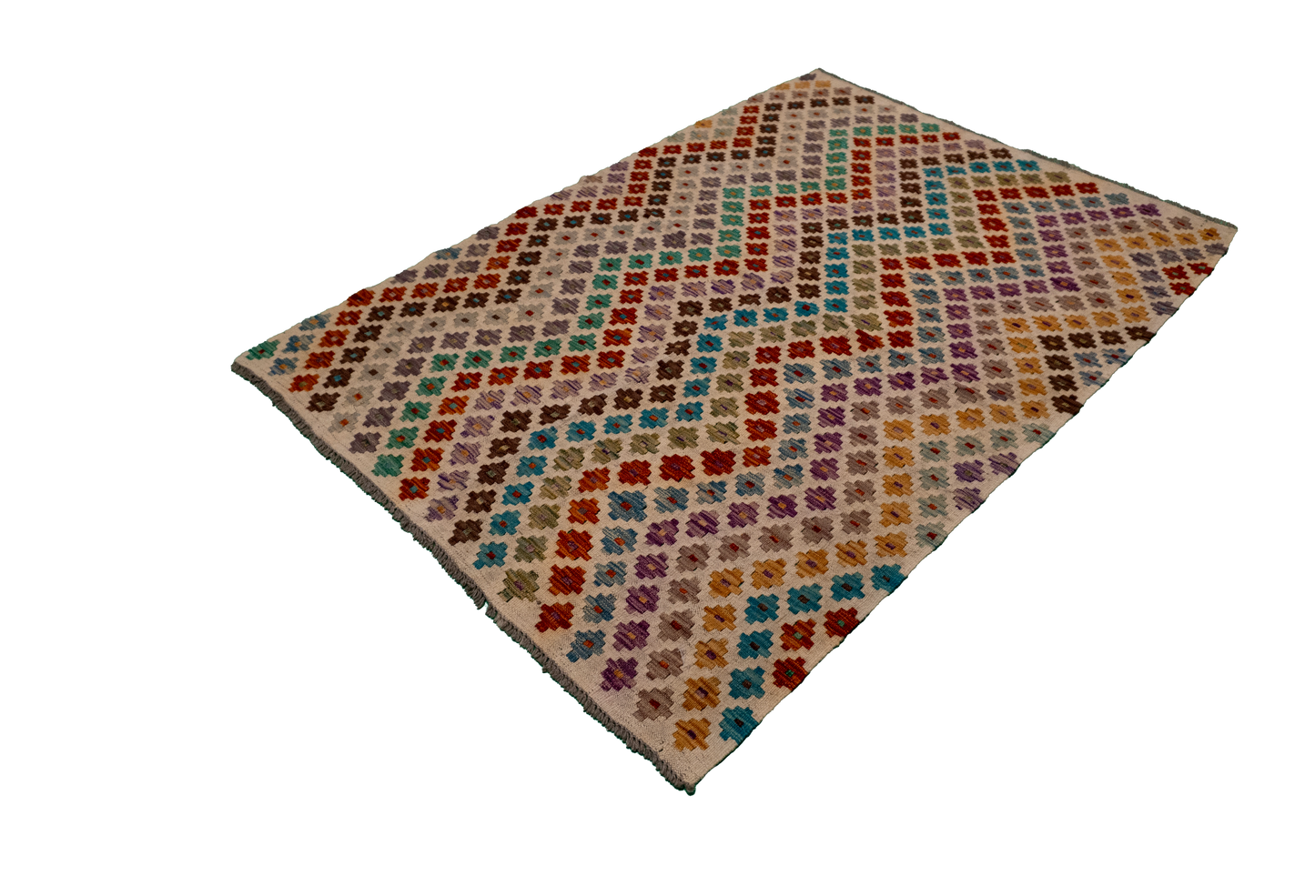 W 3.9 - L 5.7 - Kilim Fine/Wool All Over Rectangle - Finest Hand-Made Quality Wool - 63747