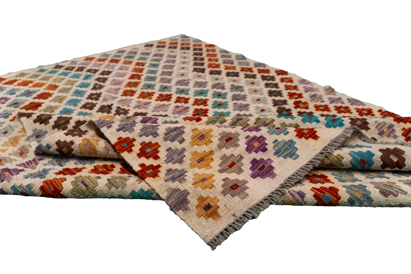 W 3.9 - L 5.7 - Kilim Fine/Wool All Over Rectangle - Finest Hand-Made Quality Wool - 63747