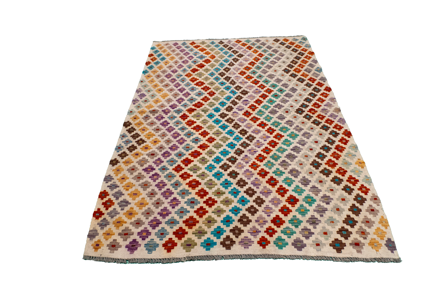 W 3.9 - L 5.7 - Kilim Fine/Wool All Over Rectangle - Finest Hand-Made Quality Wool - 63747