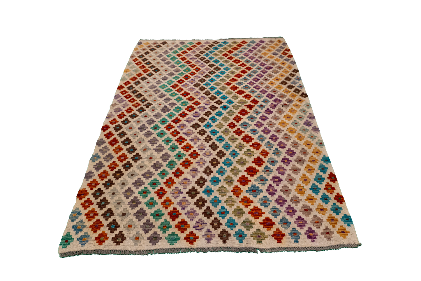 W 3.9 - L 5.7 - Kilim Fine/Wool All Over Rectangle - Finest Hand-Made Quality Wool - 63747
