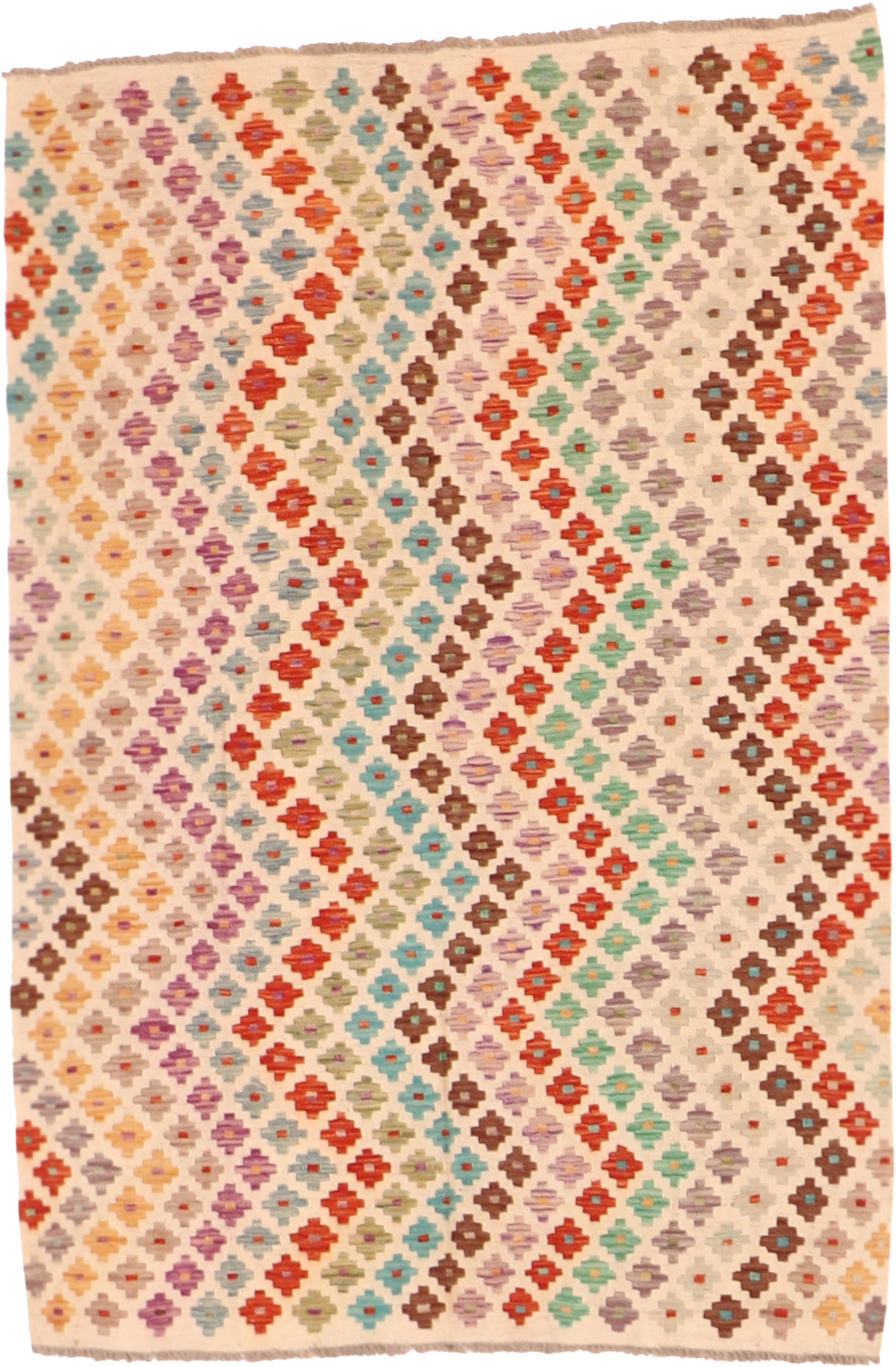 W 3.9 L 5.7 Kilim 100% Wool Hand-Woven All-Over Design - 63747
