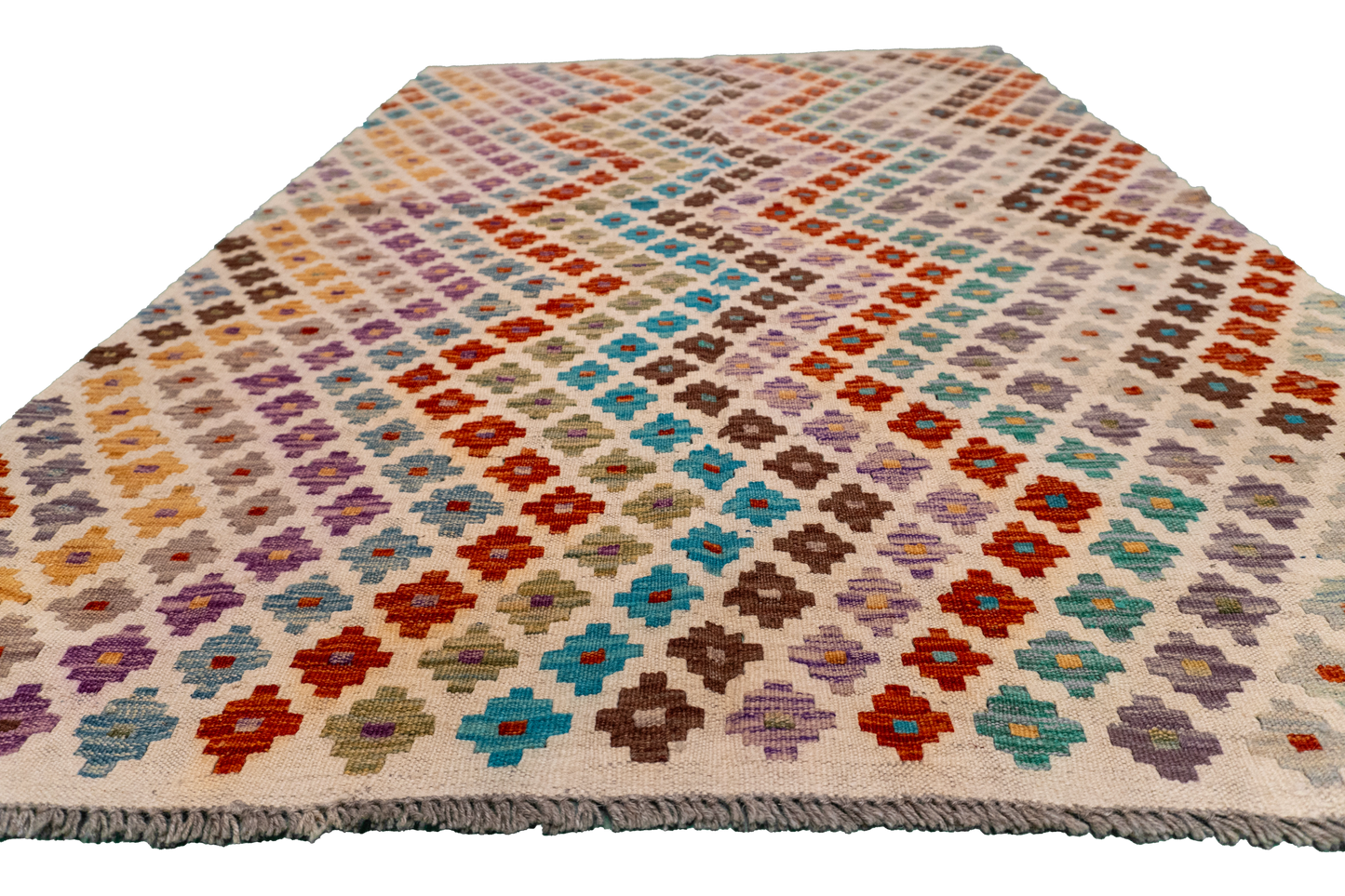 W 3.9 - L 5.7 - Kilim Fine/Wool All Over Rectangle - Finest Hand-Made Quality Wool - 63747
