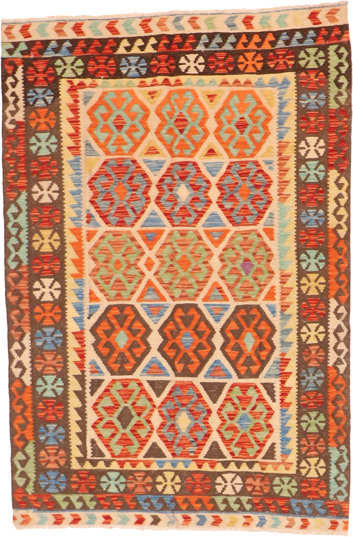 W 4.2 L 6.1 Kilim 100% Wool Hand-Woven All-Over Design - 63750