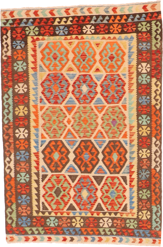 W 4.2 L 6.1 Kilim 100% Wool Hand-Woven All-Over Design - 63750