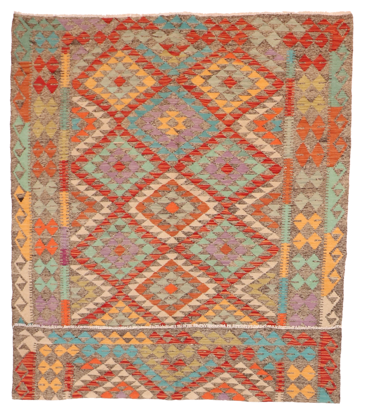 W 6 L 8 Kilim 100% Wool Hand-Woven All-Over Design - 63751