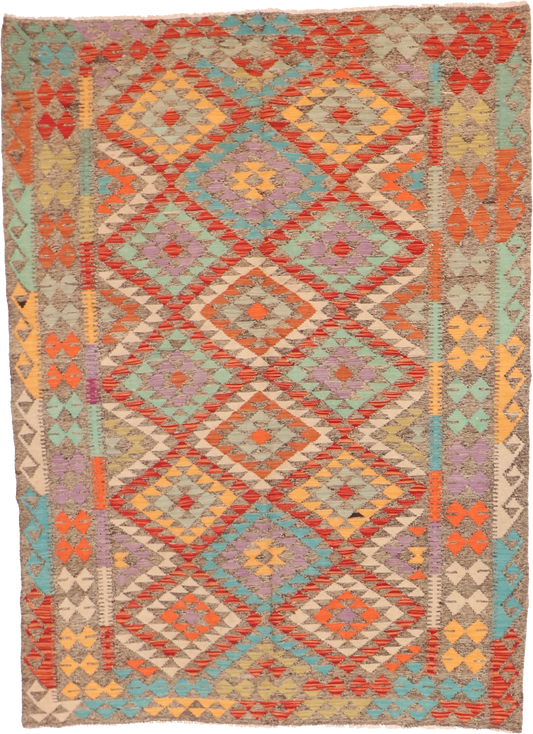 W 6 L 8 Kilim 100% Wool Hand-Woven All-Over Design - 63751