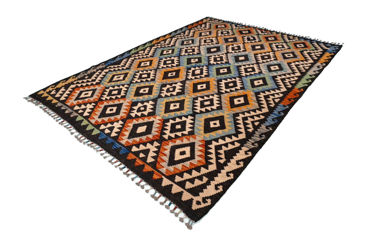W 5.8 - L 8.1 - Kilim Fine/Wool All Over Rectangle - Finest Hand-Made Quality Wool - 63753