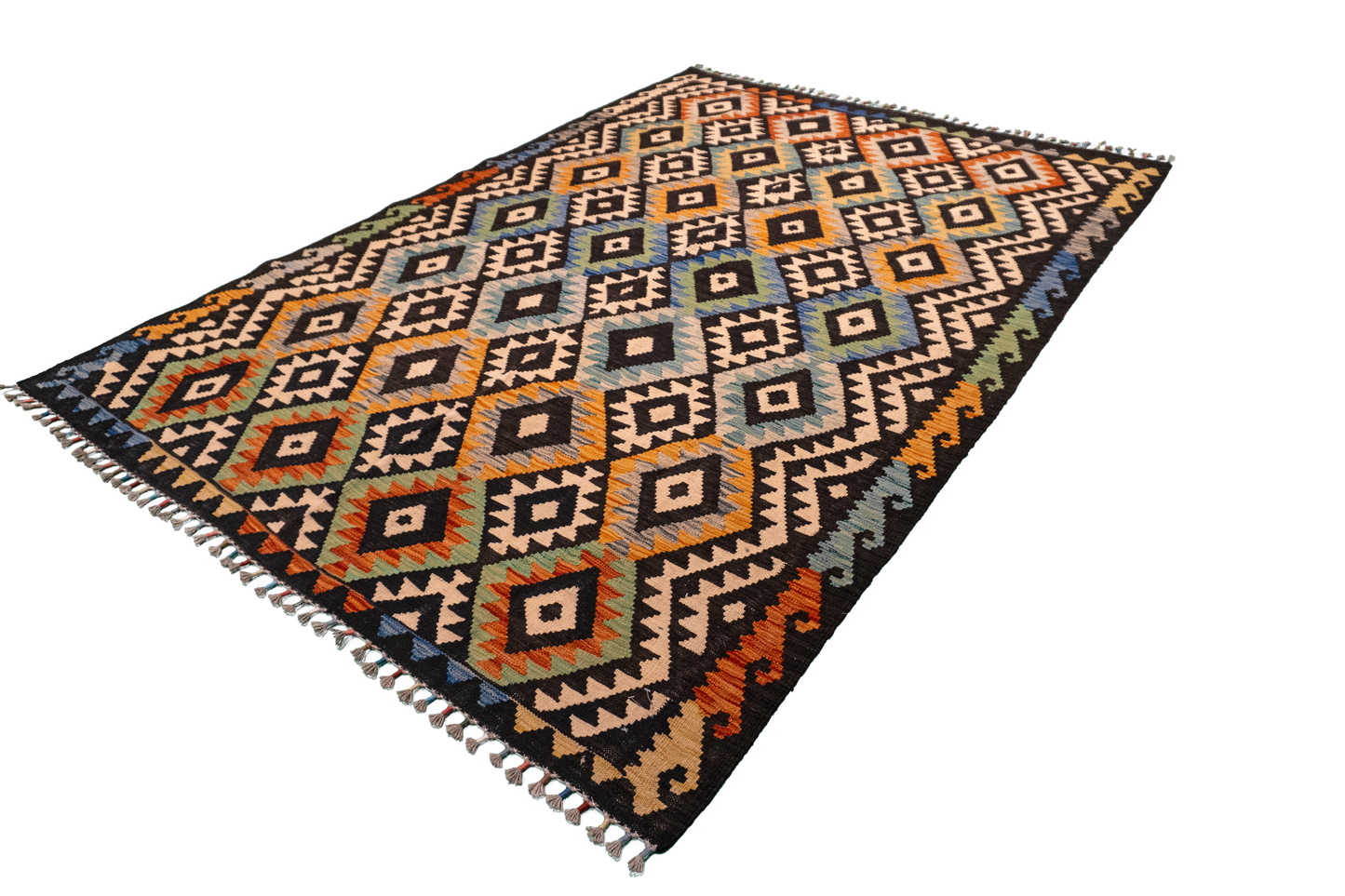 W 5.8 - L 8.1 - Kilim Fine/Wool All Over Rectangle - Finest Hand-Made Quality Wool - 63753