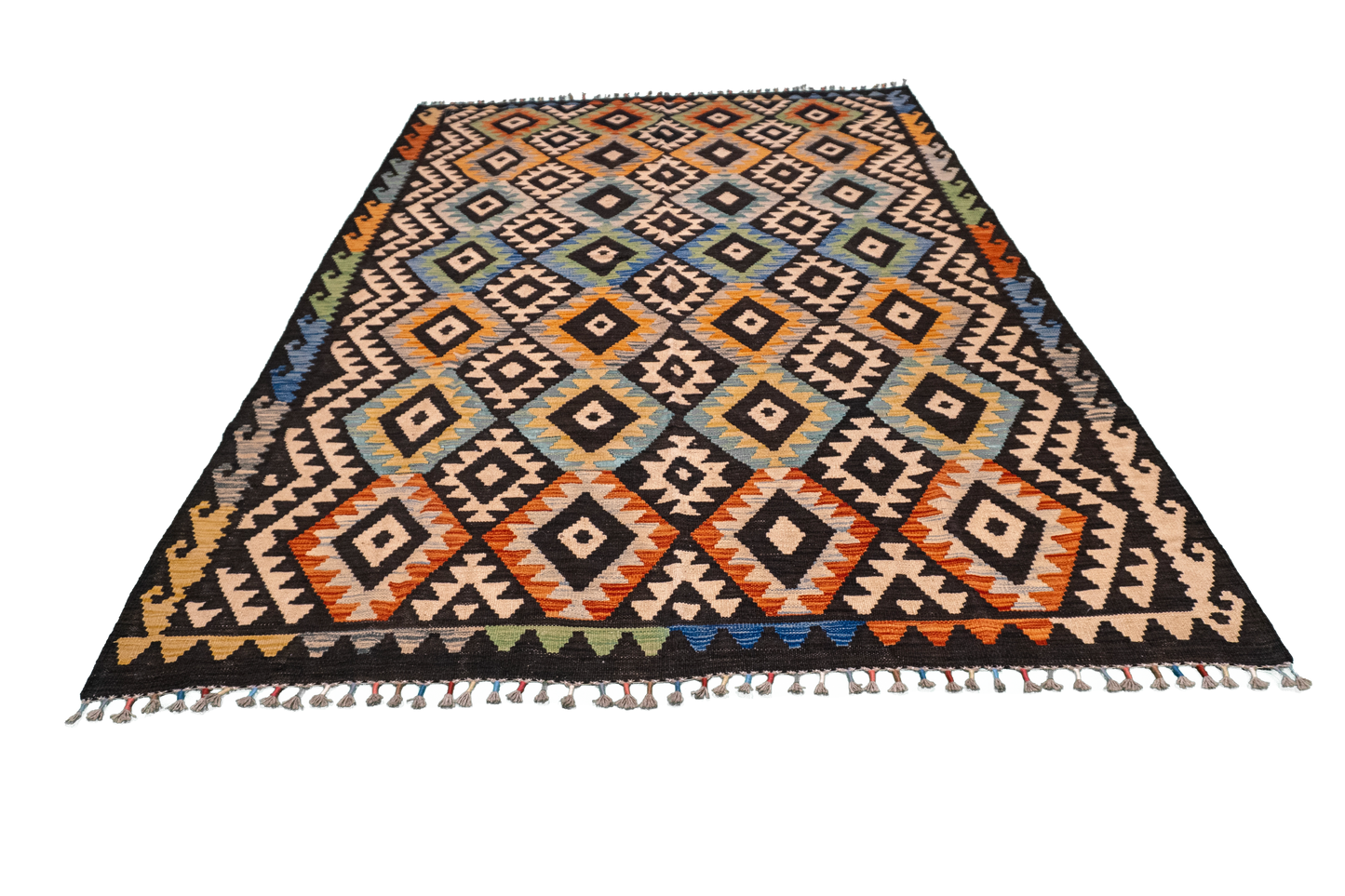 W 5.8 - L 8.1 - Kilim Fine/Wool All Over Rectangle - Finest Hand-Made Quality Wool - 63753