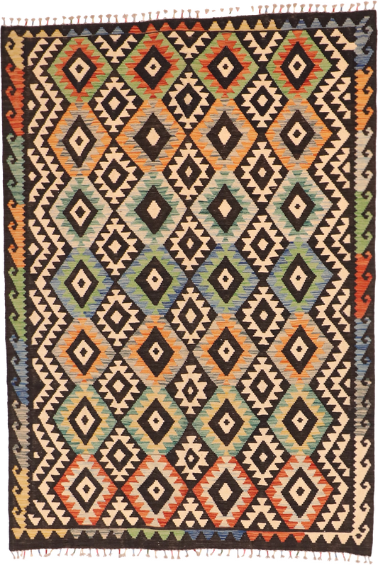 W 5.8 L 8.1 Kilim 100% Wool Hand-Woven All-Over Design - 63753