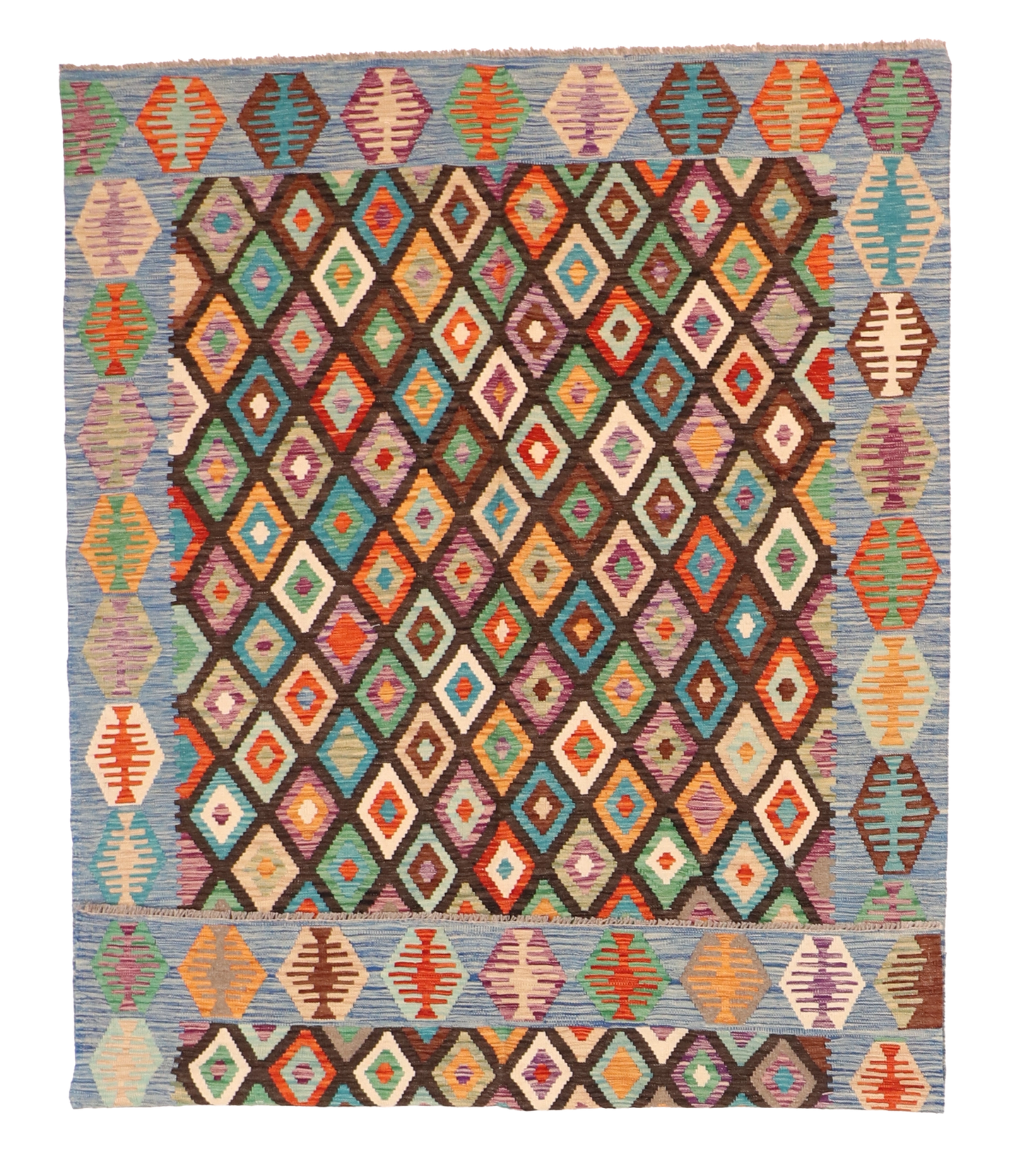 W 5.7 - L 7.9 - Kilim Fine/Wool All Over Rectangle - Finest Hand-Made Quality Wool - 63754