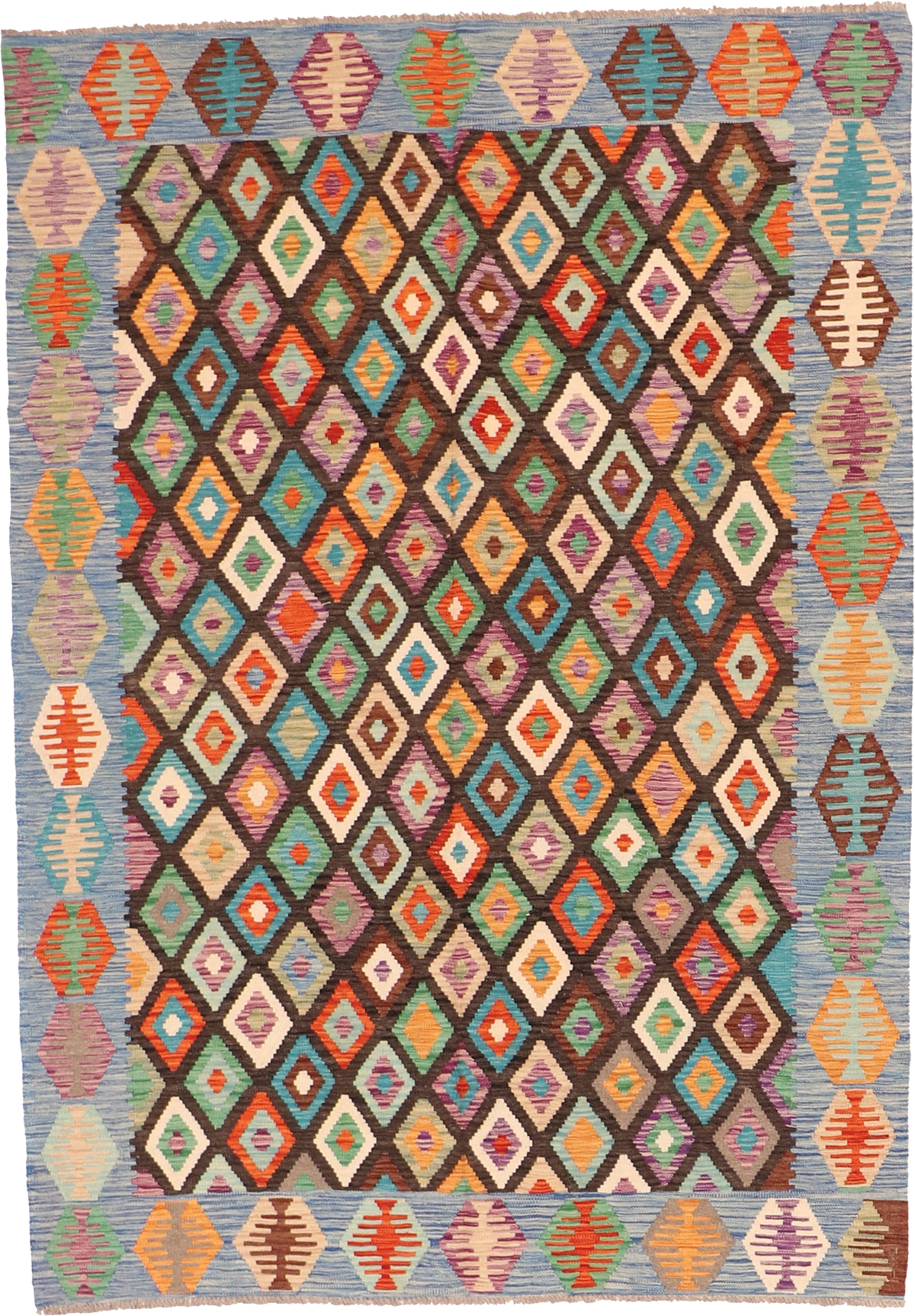 W 5.7 L 7.9 Kilim 100% Wool Hand-Woven All-Over Design - 63754