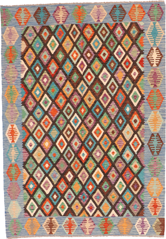 W 5.7 L 7.9 Kilim 100% Wool Hand-Woven All-Over Design - 63754