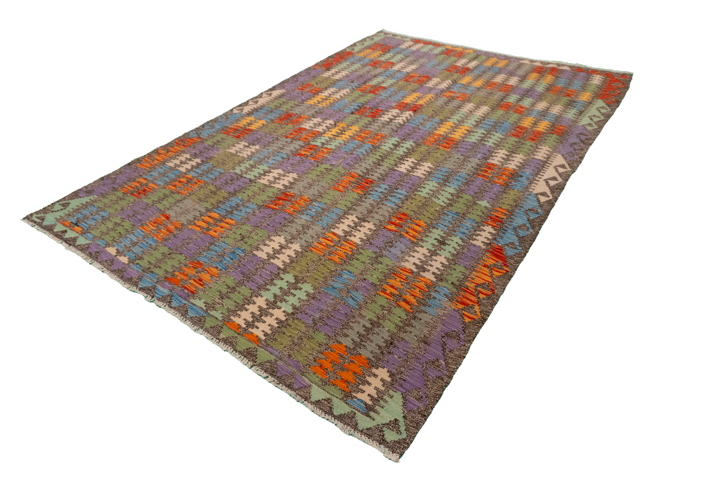 W 5.5 - L 8 - Kilim Fine/Wool All Over Rectangle - Finest Hand-Made Quality Wool - 63756