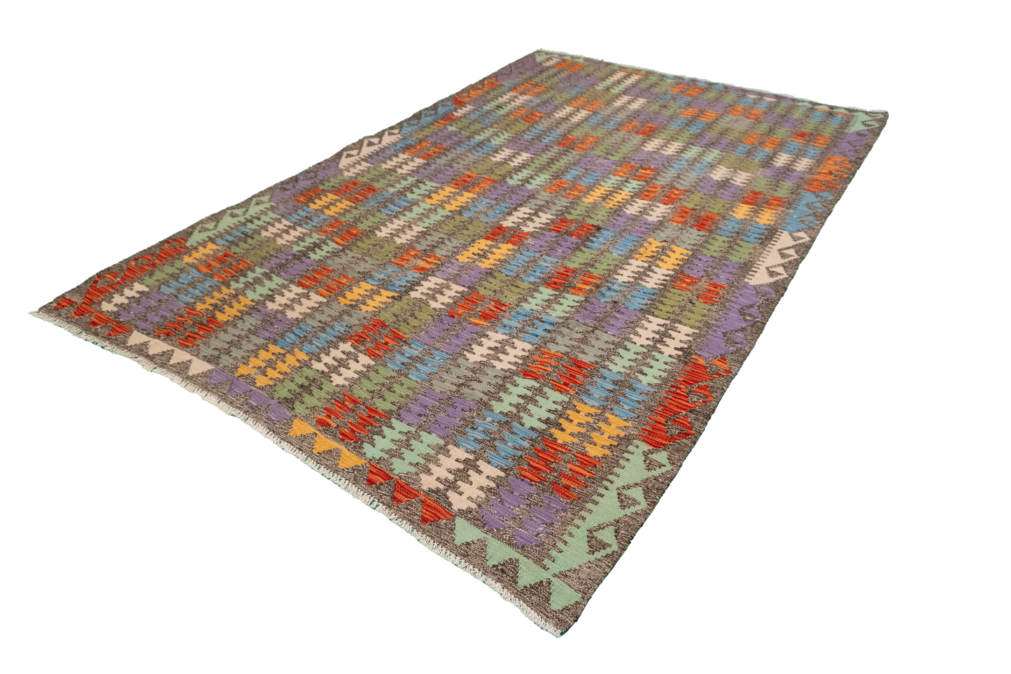 W 5.5 - L 8 - Kilim Fine/Wool All Over Rectangle - Finest Hand-Made Quality Wool - 63756