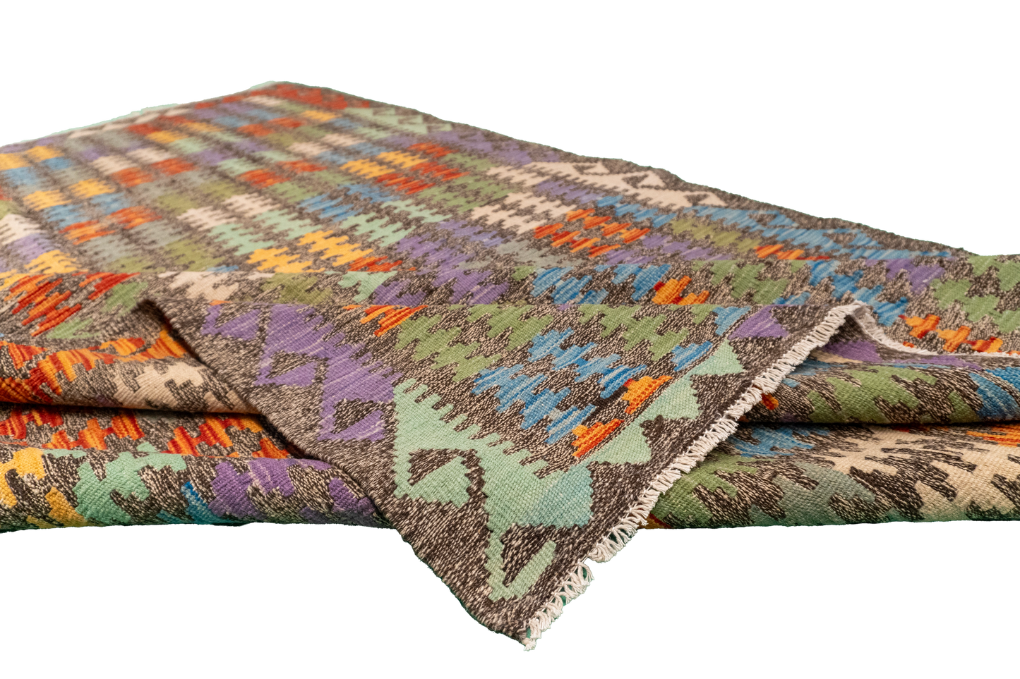 W 5.5 - L 8 - Kilim Fine/Wool All Over Rectangle - Finest Hand-Made Quality Wool - 63756