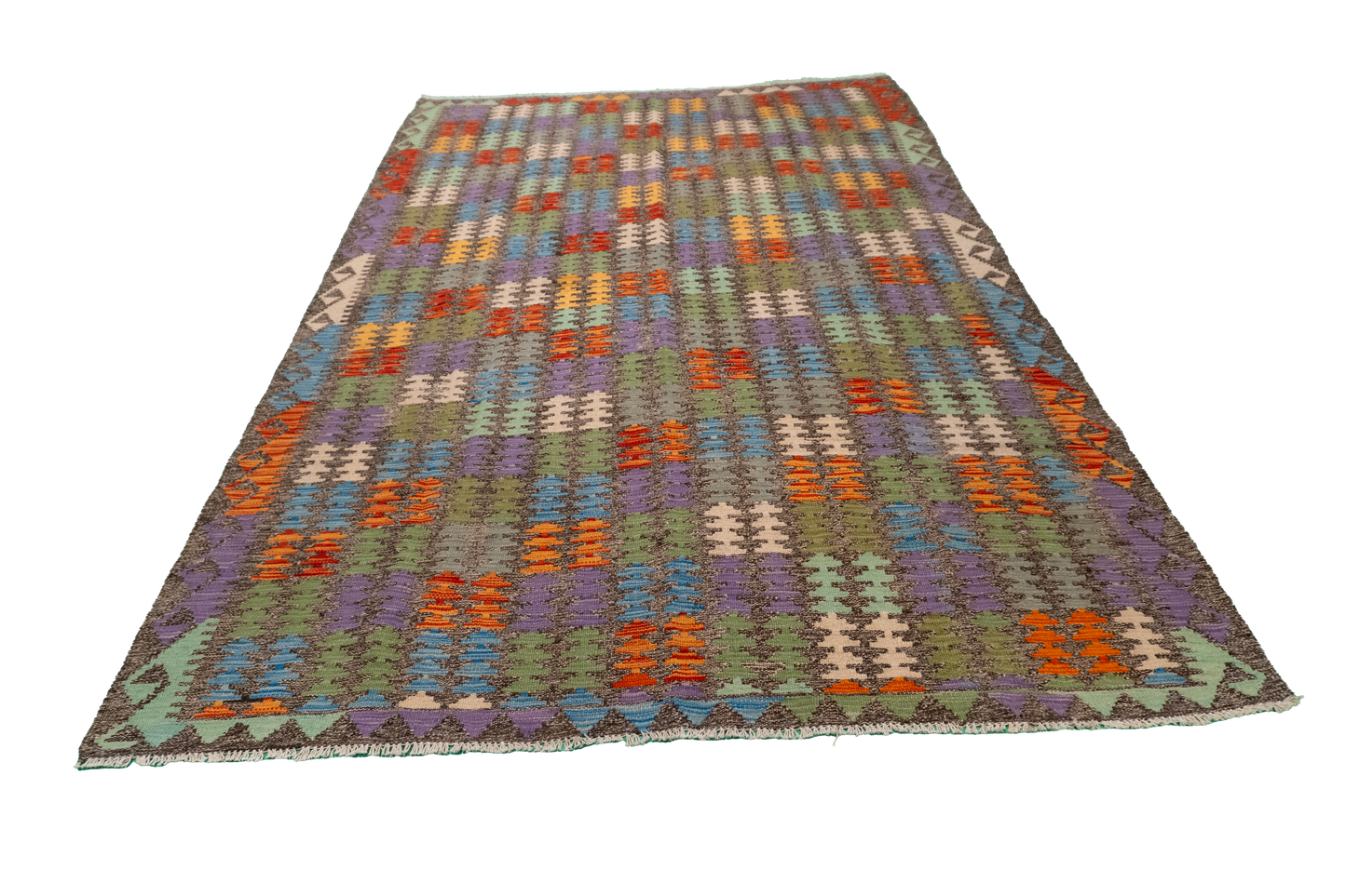 W 5.5 - L 8 - Kilim Fine/Wool All Over Rectangle - Finest Hand-Made Quality Wool - 63756
