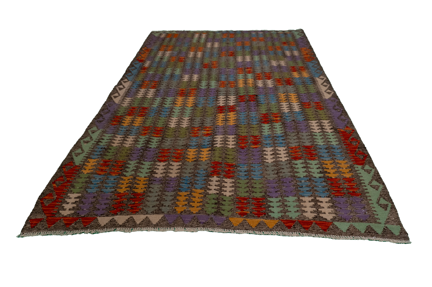 W 5.5 - L 8 - Kilim Fine/Wool All Over Rectangle - Finest Hand-Made Quality Wool - 63756