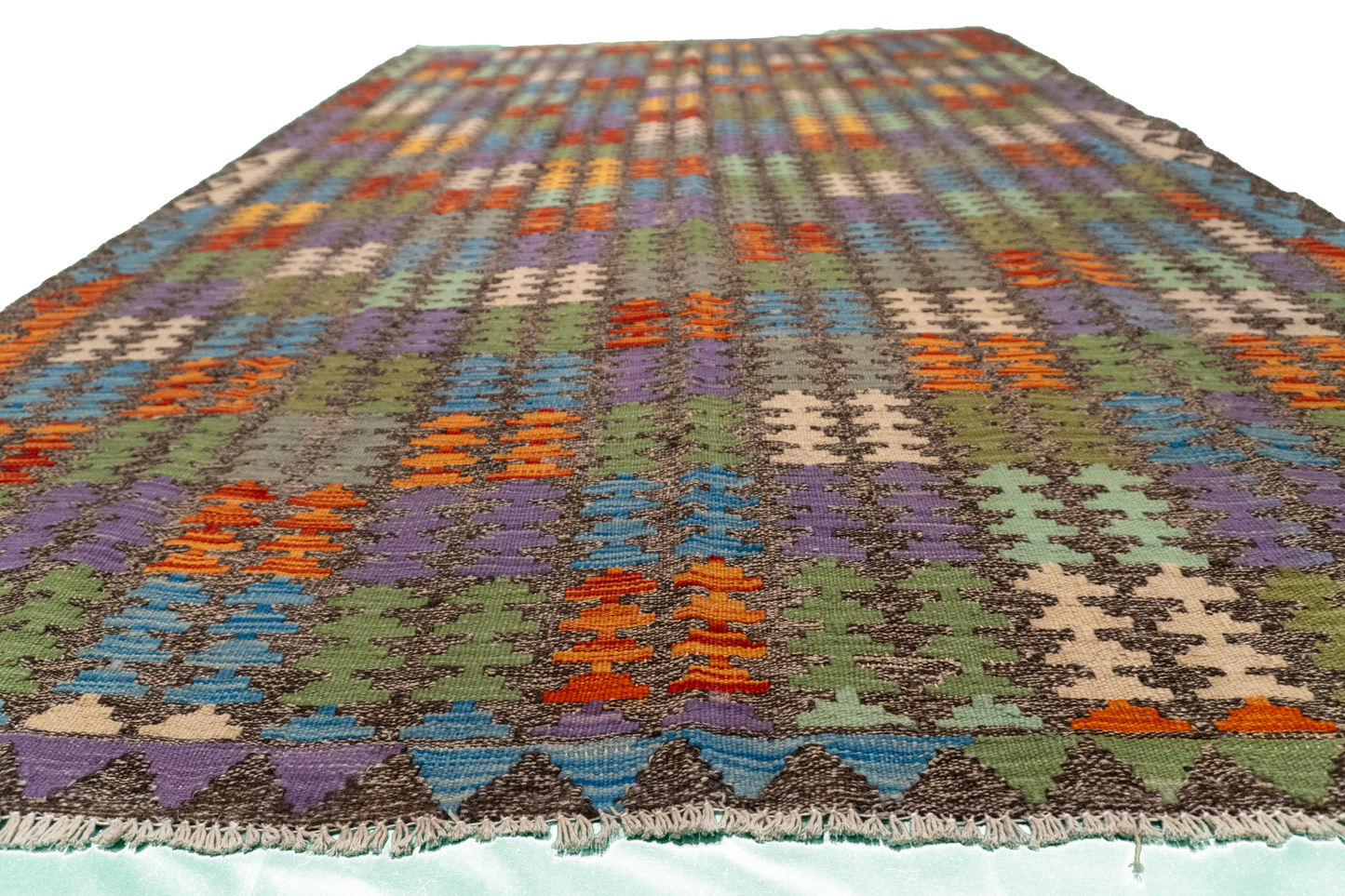 W 5.5 - L 8 - Kilim Fine/Wool All Over Rectangle - Finest Hand-Made Quality Wool - 63756