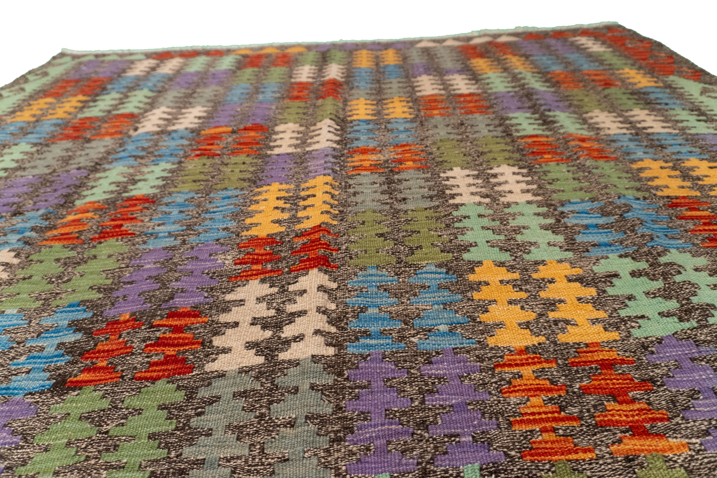 W 5.5 - L 8 - Kilim Fine/Wool All Over Rectangle - Finest Hand-Made Quality Wool - 63756