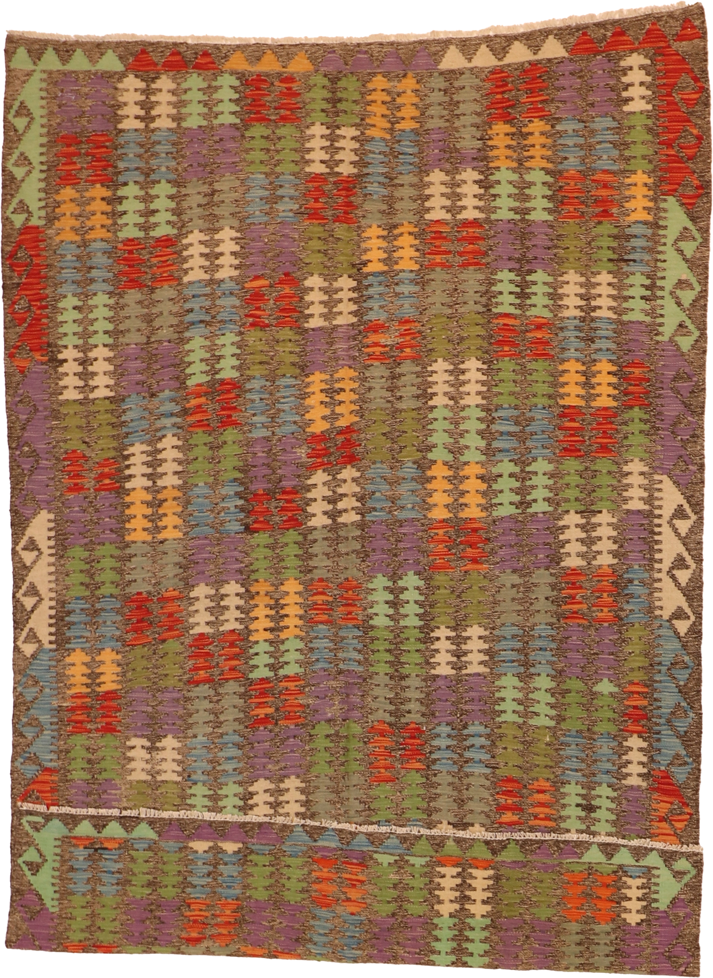 W 5.5 - L 8 - Kilim Fine/Wool All Over Rectangle - Finest Hand-Made Quality Wool - 63756