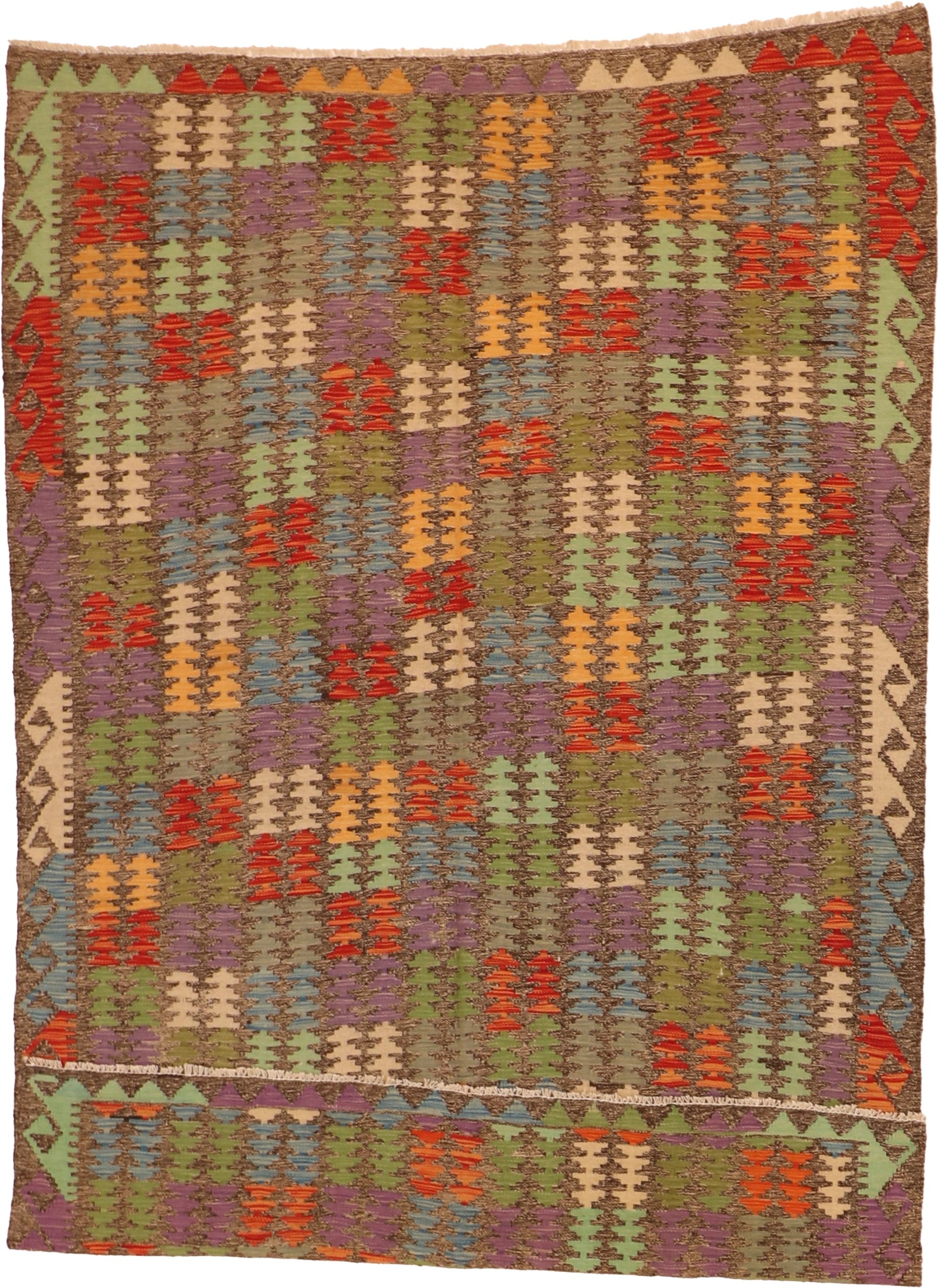 W 5.5 - L 8 - Kilim Fine/Wool All Over Rectangle - Finest Hand-Made Quality Wool - 63756