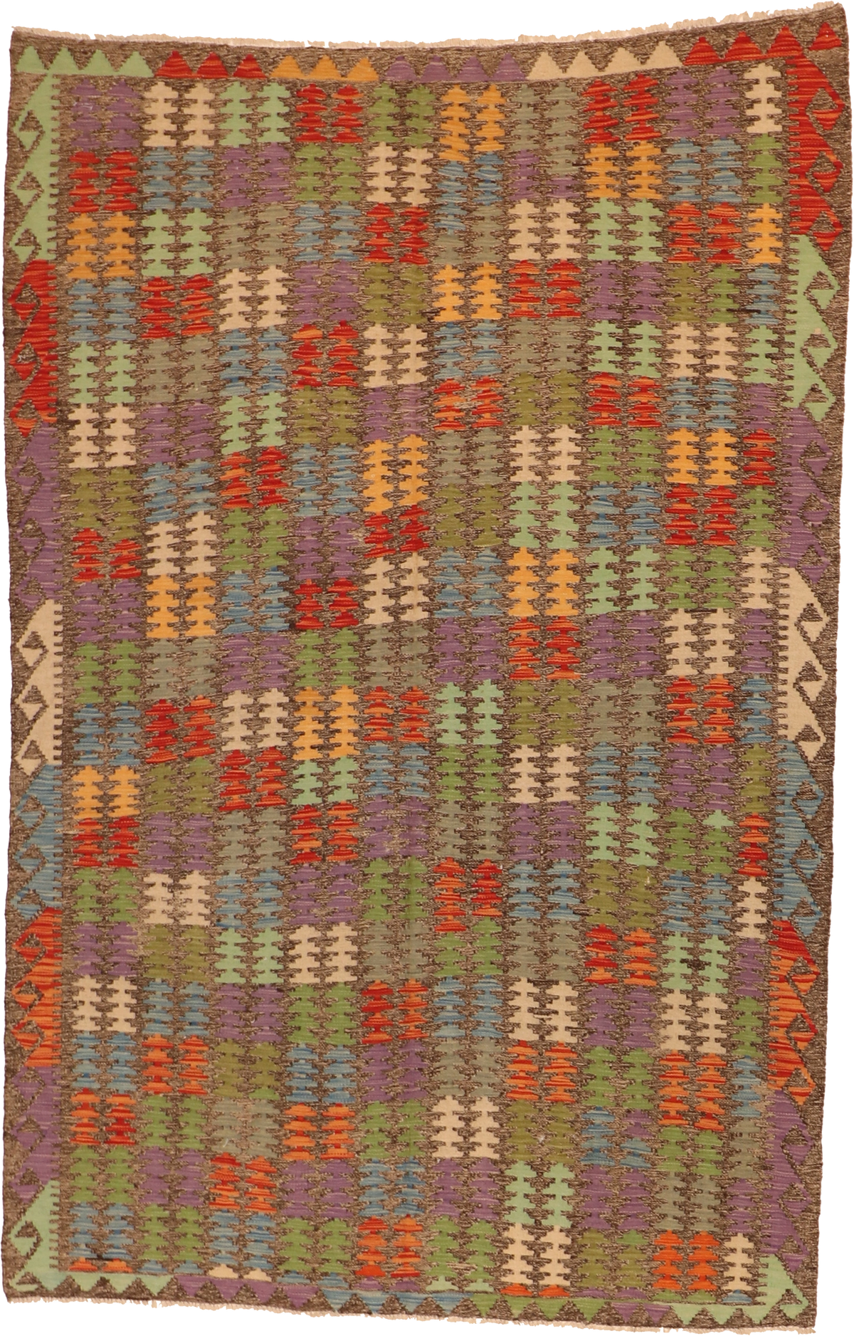 W 5.5 L 8 Kilim 100% Wool Hand-Woven All-Over Design - 63756